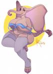 anthro big_breasts bra breasts clothed clothing female garter_straps legwear looking_at_viewer overweight overweight_anthro overweight_female smile solo thigh_highs underwear redpixie sarah_fairhart elephant elephantid mammal proboscidean 2019 hi_res signature