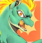 2018 angry asian_mythology bust_portrait chinese_mythology countershade_scales countershading digital_drawing_(artwork) digital_media_(artwork) dragon east_asian_mythology eyelashes female feral fire flaming_hair green_body green_scales kasusei longma looking_at_viewer maremare mythological_creature mythological_equine mythological_scalie mythology open_mouth orange_eyes portrait pseudo_hair pupils scales scalie sei_kasu sharp_teeth simple_background slit_pupils solo teeth them's_fightin'_herds tianhuo_(tfh)