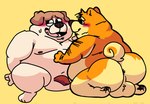 anthro backsack balls belly big_belly blush brown_body butt duo genitals male male/male moobs nipples overweight overweight_male naughtyshiberin dogs_in_space loaf_(dogs_in_space) canid canine canis domestic_dog mammal 2022 hi_res