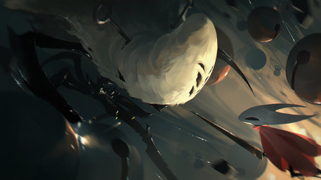 2_horns 6_eyes ambiguous_gender anthro battle bell black_body black_eyes cloak clothed clothing duo empty_eyes holding_melee_weapon holding_object holding_weapon horn looking_at_another melee_weapon midair multi_eye multi_limb red_cloak red_clothing thread weapon hdhenry hollow_knight:_silksong hollow_knight_(franchise) team_cherry hornet_(hollow_knight) widow_(hollow_knight:_silksong) arachnid arthropod weaver_(hollow_knight) 16:9 2026 4k absurd_res hi_res widescreen female_(lore)