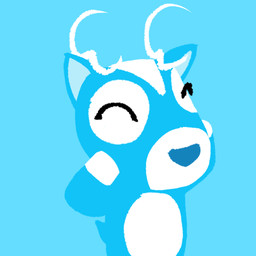 anthro antlers blue_body blue_fur fur happy hooves_on_head horn male markings smile solo white_markings dtuuk123 yuho deer mammal 1:1
