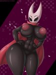 abs anthro areola big_areola big_breasts big_nipples biped black_body breasts cape clothing featureless_crotch female front_view hands_on_hips looking_at_viewer mostly_nude mouthless nipples non-mammal_breasts non-mammal_nipples pink_nipples solo thick_thighs wide_hips aceymari hollow_knight team_cherry hornet_(hollow_knight) arachnid arthropod spider 3:4 absurd_res hi_res