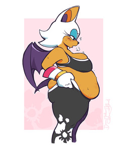 anthro athletic_wear bat_wings belly belly_overhang big_belly big_breasts big_butt blush bodily_fluids bottomwear bottomwear_pull bra breasts breath butt clothing clothing_pull crop_top eyelashes female green_eyes lidded_eyes looking_at_own_belly looking_down looking_down_at_self membrane_(anatomy) membranous_wings muffin_top narrowed_eyes overweight overweight_anthro overweight_female pants pants_pull pink_background shirt short_tail side_view sigh simple_background solo sports_bra standing stretch_marks struggling struggling_to_fit sweat tail tan_body topwear underwear weight_gain wings damndirtierdog sega sonic_riders sonic_the_hedgehog_(series) rouge_the_bat bat mammal 2026 alternate_version_at_source digital_media_(artwork) hi_res portrait redraw signature three-quarter_portrait