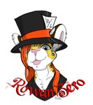 blep ears_through_headwear solo star tongue tongue_out rowanzero rowan_zero amur_leopard felid leopard mammal pantherine absurd_res bust_portrait character_badge_(artwork) hi_res portrait