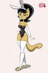 anthro armwear black_hair breasts cleavage clothed clothing elbow_gloves female footwear gloves green_eyes hair handwear legwear leotard pose rabbit_ears simple_background solo standing tan_body thigh_highs toeless_footwear white_background bronybran nickelodeon t.u.f.f._puppy kitty_katswell domestic_cat felid feline felis mammal 2025 absurd_res colored full-length_portrait hi_res portrait shaded signature