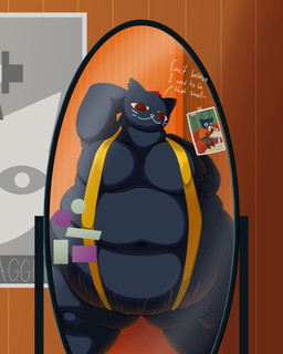 admiring anthro before_and_after belly big_belly big_moobs bloated chipsnstuff deep_navel eating feedee feederism feedism first_person_view huge_belly huge_moobs looking_at_mirror looking_at_object looking_at_self male mirror moobs morbidly_obese morbidly_obese_male navel nude nude_male obese obese_male overweight overweight_male proud red_eyes simple_background smile solo stretch_marks suspender_straps suspenders suspenders_on_nipples thick_thighs transformation weight_gain night_in_the_woods mae_borowski domestic_cat felid feline felis mammal 2026 4:5 absurd_res digital_media_(artwork) hi_res