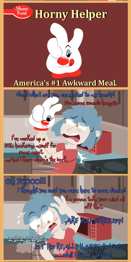 appliance blue_hair blush bodily_fluids clothing duo fellatio female gloves hair handwear interspecies kitchen kitchen_appliance larger_human larger_male light_body light_skin male male/female microwave_oven oral penile puppet red_nose sex shocked size_difference smaller_female suggestive sweat text shane_frost hamburger_helper animate_inanimate human mammal absurd_res comic english_text hi_res long_image tall_image