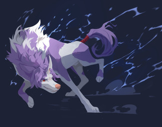 animal_genitalia back_tuft dust feral fur genitals hair horn male narrowed_eyes pink_nose purple_body purple_fur purple_hair purple_horn purple_tail quadruped red_eyes sheath simple_background solo tail three-quarter_view tuft unsigned white_body white_fur white_horn corzh77 canid mammal absurd_res full-length_portrait hi_res portrait
