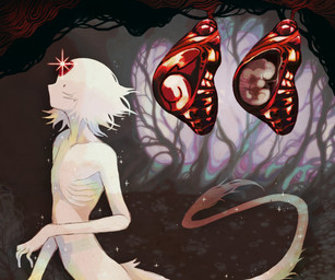 ambiguous_gender chrysalis detailed_background dot_eyes fur gem humanoid_hands red_gem ribs side_view simple_eyes skinny_ambiguous skinny_humanoid solid_circle_eyes solo sparkles tail tail_tuft tan_body tan_fur tan_tail tuft jejejunum secret_(jejejunum) humanoid spirit tailed_humanoid 6:5 half-length_portrait hi_res portrait shaded