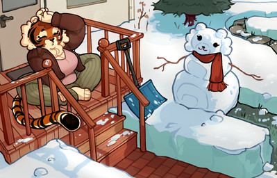 anthro banister barefoot big_breasts black_ears black_eyebrows black_nose black_stripes bottomwear breasts brick brick_path brown_clothing brown_jacket brown_topwear building cheek_tuft closed_smile clothed clothed_anthro clothed_female clothing coniferous_tree crossed_legs dead_plant door door_handle doorknob doormat doorway evergreen_tree exhausted eyebrows eyelashes eyes_closed facial_markings facial_tuft feet female fur grass green_bottomwear green_clothing grey_door hand_on_head head_markings heart_nose heart_symbol house inner_ear_fluff jacket leaf long_eyelashes long_tail markings mouth_closed neck_tuft orange_body orange_face orange_fur pants path pink_top plant porch pursed_lips red_scarf scarf shovel sitting slightly_chubby slightly_chubby_anthro slightly_chubby_female small_ears smile snow snow_shovel snowman solo stick stone_path striped_face striped_markings striped_tail stripes tail tail_markings tools topwear tree tree_trunk tuft wall_(structure) white_body white_breasts white_fingers white_fur white_hands white_inner_ear white_inner_ear_fluff white_tuft window winter wood wood_stairs highlandkall naomi_(highlandkall) felid mammal pantherine tiger 2024 colored digital_drawing_(artwork) digital_media_(artwork) hi_res