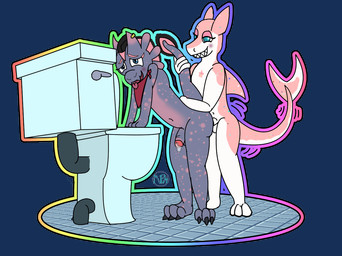 anal anthro bodily_fluids duo genital_fluids genitals male male/male pechen_(downthepipes) penis precum rainbow tile toilet milesperminutemedia dover_(downthepipes) amphibian aquatic axolotl fish hybrid kobold mole_salamander salamander scalie shark alpha_channel