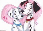 black_nose black_spots blue_collar canon_couple closed_smile collar duo eyebrows eyelashes female feral fur heart_symbol male male/female markings mouth_closed red_collar smile spots spotted_body spotted_fur spotted_markings white_body stray-sketches 101_dalmatians disney perdita pongo canid canine canis dalmatian domestic_dog mammal 2022 dated traditional_media_(artwork)