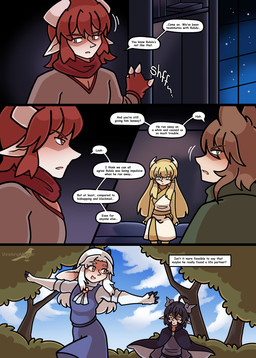 blonde_hair blue_eyes clawed_hands clothed clothing dark_hair dialogue female green_eyes hair head_wings horn inside male monster_girl_(genre) outside red_eyes red_hair simple_background text unusual_wing_placement white_hair wings shriekingmagpie horned_humanoid humanoid winged_humanoid comic digital_media_(artwork) english_text hi_res