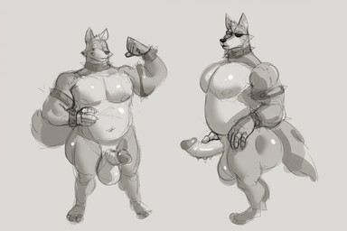 armband balls big_balls big_butt big_penis bracelet butt collar cosplay crossover_cosplay duo erection flexing fur genitals glans humanoid_genitalia humanoid_penis jewelry male male/male muscular muscular_male nude pecs penis pose spiked_armband spiked_bracelet spiked_collar spikes tail jojobiz nintendo star_fox fox_mccloud wolf_o'donnell canid canine canis fox mammal wolf crossover greyscale hi_res monochrome pinup