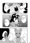 anthro blush canid canine canis comic dialogue domestic_cat domestic_dog duo english_text felid feline felis greyscale harusuke hi_res japanese_text male mammal monochrome nude text