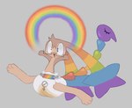 anthro bodily_fluids brown_body brown_fur clothed clothing diaper eunuch eyewear female fur genital_fluids glasses grey_background multicolored_ears multicolored_tail rainbow rainbow_tail simple_background solo tail unclean_diaper urine used_diaper watersports wearing_diaper wet_diaper wetting wetting_diaper conditional_dnp labbit_(artist) l33t_(labbit) labbit lagomorph mammal colorful_theme hi_res female_(lore)