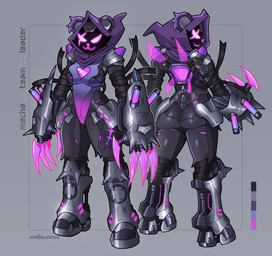4_claws anthro back_wings breasts butt claws color_swatch cybernetics eye_scar facial_scar female female_anthro glowing glowing_eyes glowing_mouth glowing_nose glowing_scar grey_background heart_(marking) holographic_wings machine markings medium_breasts purple_claws purple_hood purple_wings scar screen screen_face simple_background solo standing text triangle_nose wings ishiexe epic_games fortnite raven_team_leader bear cyborg mammal robot robot_anthro ursine 2024 absurd_res artist_name character_name concept_art digital_media_(artwork) hi_res shaded watermark