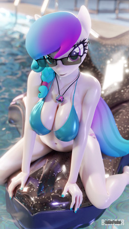 anthro bikini bikini_top blue_eyes blue_hair blue_nail_polish blue_nails braided_hair braided_ponytail breasts clothing colored_nails eyewear female glasses glistening glistening_arms glistening_breasts glistening_clothing glistening_hands glistening_legs glistening_swimwear glistening_thighs gradient_hair hair heterochromia jewelry looking_at_viewer nails necklace ponytail purple_eyes purple_hair schrodinger's_pantsu solo swimwear two-piece_swimsuit anthroponiessfm blender_cycles hasbro my_little_pony aurora_starling fan_character earth_pony equid equine horse mammal pony 3d_(artwork) 4k 9:16 absurd_res blender_(artwork) digital_media_(artwork) hi_res