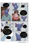 2:3 bastriw canid canine canis clothing comic dialogue domestic_cat domestic_dog english_text eyewear felid feline felis glasses hairless hairless_cat hi_res inside javier_(bastriw) male mammal musical_note pato_(bastriw) purple_eyes sphynx_(cat) text url yellow_eyes