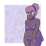 anthro blush blush_lines breasts chrysanthemum cloven_hooves embarrassed female flower fur hoof_hands hooves nipples nude overweight overweight_female pink_nipples plant purple_body red_eyes shy simple_background simple_coloring solo wool_(fur) ohtim_othy bovid caprine mammal sheep 1:1 hi_res shaded simple_shading