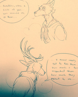 anthro antlers bodily_fluids clothed clothing crying dialogue duo fully_clothed horn looking_at_another looking_at_partner male male/male speech_bubble tears text wuffinarts beastars legoshi_(beastars) louis_(beastars) canid canine canis cervine deer mammal red_deer wolf english_text hi_res