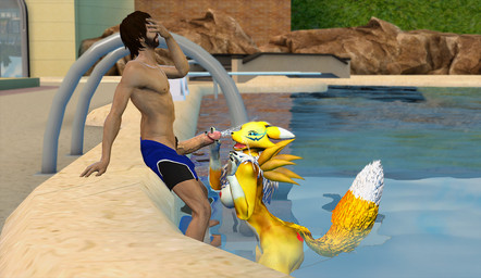 anthro areola big_penis bodily_fluids bottomwear breasts clothed clothing cum cum_on_face cumshot digiphilia duo ejaculation erection female female_on_human genital_fluids genitals handjob human_on_anthro humanoid_genitalia humanoid_penis interspecies male male/female male_on_anthro nipples nude orgasm outside partially_clothed penile penis pink_areola pink_nipples screencap sex side_boob skinny_dipping surprised swimming_pool swimming_trunks swimwear topless vein veiny_penis water lordzbacon bandai_namco digimon garry's_mod reynard_(lordzbacon) canid canine digimon_(species) human mammal renamon 3d_(artwork) digital_media_(artwork)