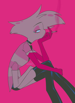 4_arms armwear boots choker cigarette cigarette_smoke clothed clothing elbow_gloves footwear gloves handwear high_heeled_boots high_heels holding_cigarette holding_object jewelry legwear male multi_arm multi_limb necklace pink_background shoes simple_background smoke solo thigh_boots thigh_highs enaic31 hazbin_hotel hellaverse angel_dust arachnid arthropod demon humanoid spider absurd_res hi_res