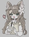 accessory anthro beverage drinking_straw female flower flower_in_hair hair hair_accessory heart_symbol long_hair looking_at_viewer open_mouth plant simple_background solo podo half-length_portrait portrait restricted_palette