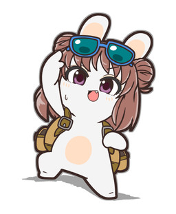 alternate_species anthro backpack bangs bent_leg black_eyebrows blue_eyewear blue_sunglasses blush blush_lines bodily_fluids brown_backpack brown_hair eyebrow_through_hair eyebrows eyelashes eyelashes_through_hair eyewear eyewear_on_head fangs featureless_crotch featureless_feet feet female female_anthro fur furrification grey_outline hair lidded_eyes light long_ears medium_hair mitten_hands noseless nude nude_anthro nude_female odango open_mouth open_smile outline pink_tongue pupils purple_eyes rabbidification red_pupils simple_background smile solo standing sunglasses sunglasses_on_head sweat sweatdrop tan_eyelids tan_inner_ear teeth thin_eyebrows tongue translucent translucent_hair white_background white_body white_fur charisuke cygames idolmaster_cinderella_girls raving_rabbids rayman_(series) ubisoft atsumi_munakata lagomorph mammal rabbid 2024 absurd_res colored digital_drawing_(artwork) digital_media_(artwork) full-length_portrait hi_res japanese_description lighting portrait shaded simple_shading