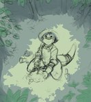 anthro clothed clothing grass happy_ending high-angle_view kneeling leaf looking_up machine male plant planting sapling solo tree trowel watering_can pandottermon mammal mustelid otter robot hi_res
