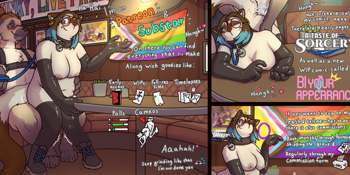 anthro breasts clothing collar dialogue duo female furniture info latex latex_clothing leash leash_pull leashed_collar male multi_nipple nipples pride_color_flag public public_sex sex table tail text the_gentle_giant patreon subscribestar hermia_idril domestic_cat felid feline felis mammal siamese comic english_text hi_res