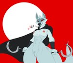 abs anthro black_sclera breasts cloak cloak_only clothing crossgender eyelashes female fur genitals grey_body grey_fur mostly_nude mtf_crossgender muscular muscular_female nipples pussy red_background red_eyes sickle simple_background solo whistling wraps wrist_wraps f_draws dreamworks puss_in_boots_(franchise) death_(puss_in_boots) canid canine canis mammal wolf 2023 hi_res portrait three-quarter_portrait