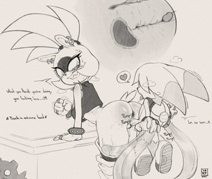 anal_canal angry anthro anus big_butt bottomwear bottomwear_down butt cervix clothed clothing duo female genitals heart_symbol humanoid_genitalia humanoid_penis in_heat internal internal_vaginal larger_female larger_penetrated male male/female pants pants_down partially_clothed penetration penile penile_penetration penis penis_in_vagina sex shallow_penetration sharp_teeth size_difference smaller_male teeth uterus vaginal vaginal_canal vaginal_penetration jarp-art idw_publishing sega sonic_the_hedgehog_(comics) sonic_the_hedgehog_(idw) sonic_the_hedgehog_(series) kitsunami_the_fennec surge_the_tenrec afrosoricid canid canine fennec_fox fox mammal tenrec true_fox absurd_res hi_res monochrome