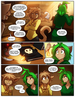 anthro biped book border bottomwear breasts brown_body brown_fur brown_hair brown_tail clothed clothed_anthro clothed_female clothed_humanoid clothing collar collar_tag crossed_arms female fully_clothed fully_clothed_anthro fully_clothed_female fully_clothed_humanoid fur green_hair group hair holding_object inside male open_mouth smile tail text topwear white_border conditional_dnp tom_fischbach twokinds karen_taverndatter madelyn_adelaide sythe_(twokinds) basitin humanoid keidran mammal 2025 comic digital_drawing_(artwork) digital_media_(artwork) english_text hi_res