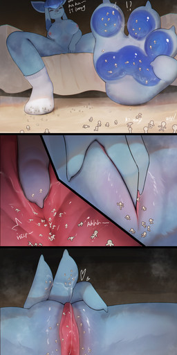 ambiguous_gender ambiguous_prey anthro anthro_focus biped breasts extreme_size_difference feet female female_anthro female_focus fingering fingering_self foot_fetish genitals group human_prey larger_anthro larger_female masturbation micro musk paws pokemorph size_difference smaller_ambiguous smaller_human solo_focus spread_legs spreading text unbirthing vaginal vaginal_fingering vaginal_masturbation vore vulva ti-suger nintendo pokemon eeveelution generation_4_pokemon glaceon human mammal pokemon_(species) absurd_res colored comic digital_media_(artwork) english_text hi_res