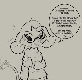 accessory anthro awkward awkward_pose blush blush_lines bow_ribbon clothed clothed_anthro clothed_female clothing dialogue embarrassed eyelashes eyewear female flustered fully_clothed fully_clothed_anthro fully_clothed_female furgonomics glasses ribbons solo speech_bubble sweater tail tail_accessory tail_ribbon text topwear wearing_glasses muhny edie_(muhny) mammal mouse murid murine rodent english_text sketch