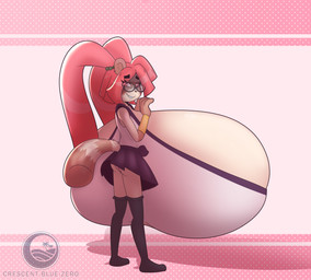 big_breasts breasts clothing eyewear female glasses hair huge_breasts hyper hyper_breasts japanese pink_hair crescent-blue-zero canid canine mammal raccoon_dog tanuki absurd_res hi_res