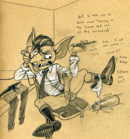 accessory anus balls belt biped black_clothing black_footwear black_legwear black_socks bodily_fluids business_suit butt casual_sex chair clock clothed clothing clothing_around_one_leg collared_shirt condom dialogue disinterested_sex dress_shirt dress_shoes duo electronics erection filled_condom footwear furniture genital_fluids genitals humanoid_genitalia humanoid_penis legwear male male/male necktie not_furry partially_clothed penis penis_size_difference phone precum sex sexual_barrier_device shirt socks solo_focus sound_effects suit text throbbing topwear underwear underwear_around_one_leg underwear_down unprofessional_behavior watch wearing_condom tush_(artist) boss_goblin_(tush) goblin humanoid 2020 english_text hi_res