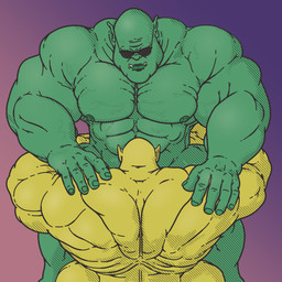 big_muscles duo eyewear fellatio huge_muscles male male/male muscular nude oral pecs penile rear_view sex sunglasses tusks chrm humanoid orc 1:1 absurd_res hi_res