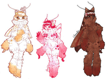 anthro big_eyes female fur group hair nude open_mouth simple_background smile solo white_background lovelesskiax arthropod insect lepidopteran moth