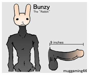 border cleft_lip erection genitals grey_body grey_skin male penis simple_background smooth_skin solo standing tall white_border white_flesh muggaming44 bunzy_(muggaming44) humanoid lagomorph leporid mammal monster rabbit