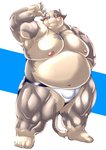 anthro belly blush bulge clothing humanoid_hands male moobs musclegut muscular nipples overweight overweight_anthro overweight_male solo underwear tomoyamaru bovid bovine cattle mammal 2021