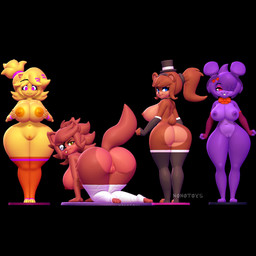 3d_print all_fours anthro big_breasts big_butt blue_eyes breasts brown_body butt clothed clothing crossgender eyewear female footwear genitals gloves group handwear happy hat headgear headwear looking_at_viewer machine mtf_crossgender necktie nipples partially_clothed pink_eyes purple_body raised_tail red_body simple_background smile socks standing tail vulva yellow_body nonotoys cryptiacurves_(modeler) five_nights_at_freddy's fredina's_nightclub scottgames bonfie_(cryptiacurves) bonnie_(fnaf) chica_(fnaf) chiku_(cryptiacurves) fexa_(cryptiacurves) foxy_(fnaf) freddy_(fnaf) frenni_(cryptiacurves) animatronic avian bear bird canid canine chicken fox galliform lagomorph leporid mammal phasianid rabbit robot 1:1 3d_(artwork) 3d_model_showcase digital_media_(artwork) hi_res