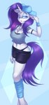 alternative_fashion anthro athletic_wear big_breasts blue_eyes bottomwear bra bra_peek breasts butt clothed clothing cutie_mark ear_piercing eyeshadow female gyaru hair horn j-fashion jewelry looking_at_viewer makeup navel necklace open_mouth piercing purple_hair shirt shorts simple_background solo tank_top text topwear underwear shad0w-galaxy friendship_is_magic hasbro my_little_pony mythology patreon rarity_(mlp) equid equine horse mammal mythological_creature mythological_equine pony unicorn digital_media_(artwork) hi_res