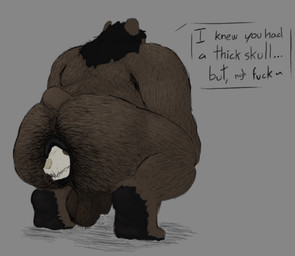 after_vore anal anthro anus arm_hair armpit_hair back_hair backsack balls black_hair bodily_fluids body_hair bone butt butt_focus butt_hair crouching feet flaccid genital_fluids genitals hair hairy_balls hindpaw leaking leaking_precum leg_hair looking_away male nude overweight overweight_male paws penis precum profanity pubes puffy_anus short_tail skull solo speech_bubble tail text vore adrian_dough bear_(adriandough) bear black_bear mammal ursine english_text shaded simple_shading