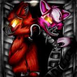 anthro duo fangs glowing glowing_eyes hook hook_hand infanio machine pirate teeth five_nights_at_freddy's five_nights_at_freddy's_4 scottgames nightmare_foxy_(fnaf) nightmare_mangle_(fnaf) animatronic canid canine fox mammal robot 1:1 2016 digital_media_(artwork)