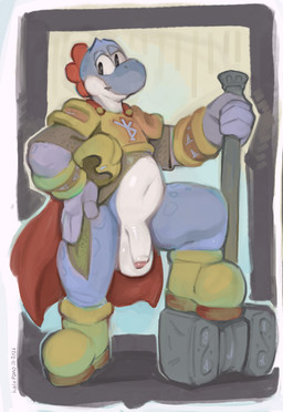 anthro armor balls boots cape clothing flaccid footwear foreskin genitals hammer hand_on_hip headgear helmet humanoid_genitalia humanoid_penis looking_at_viewer male penis pose posing_for_picture posing_for_the_viewer posing_nude presenting presenting_penis shoes shortstack shortstack_male shoulderplates smile solo tools halo-pano mario_bros nintendo fan_character blue_yoshi yoshi 2026 absurd_res hi_res