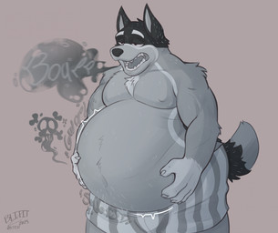 after_vore anthro boxers_(clothing) burp_cloud burping clothing death digestion digestion_noises fatal_vore hands_on_stomach male male_pred musclegut muscular overweight overweight_anthro overweight_male post_vore_weight_gain rumbling_stomach skull_and_crossbones skull_symbol solo underwear vore weight_gain blitzit bluey_(series) bandit_heeler australian_cattle_dog canid canine canis cattledog domestic_dog herding_dog mammal pastoral_dog hi_res