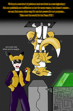 anthro bdsm black_sclera bondage bound butt chain chained clothing cuff_(restraint) duo female fur iron_cuffs laboratory male metal_cuffs nude penetration restraints shackles smile straps suit upside_down white_body white_fur wrist_cuffs yellow_body yellow_fur jedader bandai_namco digimon canid canine digimon_(species) human mammal renamon 2015 hi_res