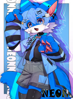 accessory anthro bandage bandage_on_face big_hands big_tail biped blue_body blue_clothing blue_eyes blue_fur blue_hair blue_jacket blue_necktie blue_topwear bone_tag clothed clothing collar collar_tag cute_fangs ear_piercing ear_ring fangs fur hair jacket kemono male necktie open_mouth pawpads piercing pink_pawpads ring_piercing skin_fang solo tail teeth topwear wearing_collar white_body white_fur zkywdr_zzs canid canine fox mammal 2026 absurd_res digital_drawing_(artwork) digital_media_(artwork) hi_res